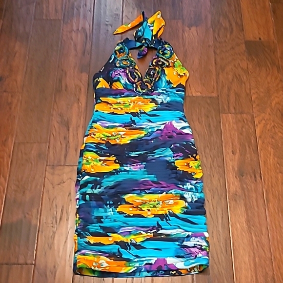 Adrianna Papell Boutique Colorful Backless Halter Style Dress size 6 - Picture 1 of 13